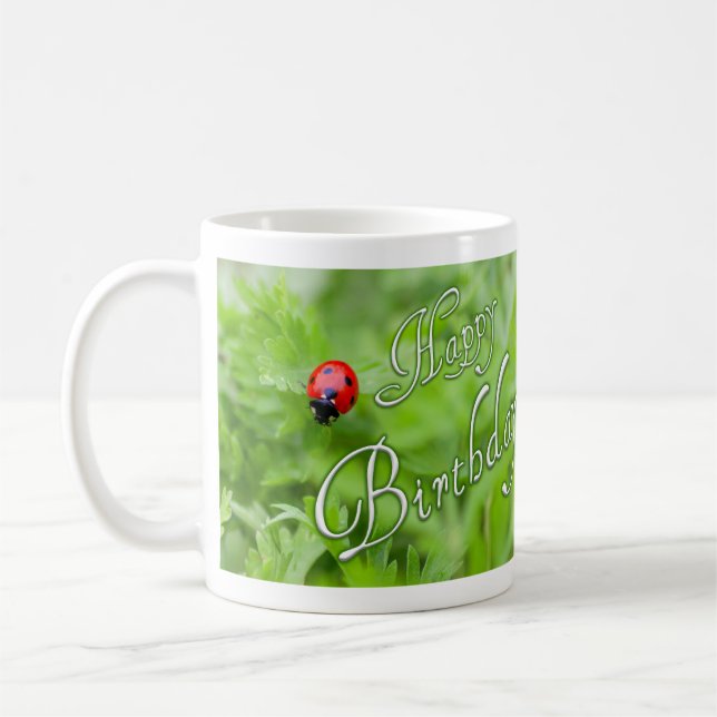 Happy Birthday mug with a ladybug! (Left)