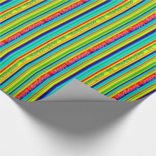 Happy Birthday Multi-Coloured Stripes Monogram Wrapping Paper
