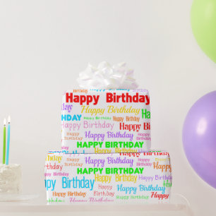 Happy Birthday (multi on white) Wrapping Paper