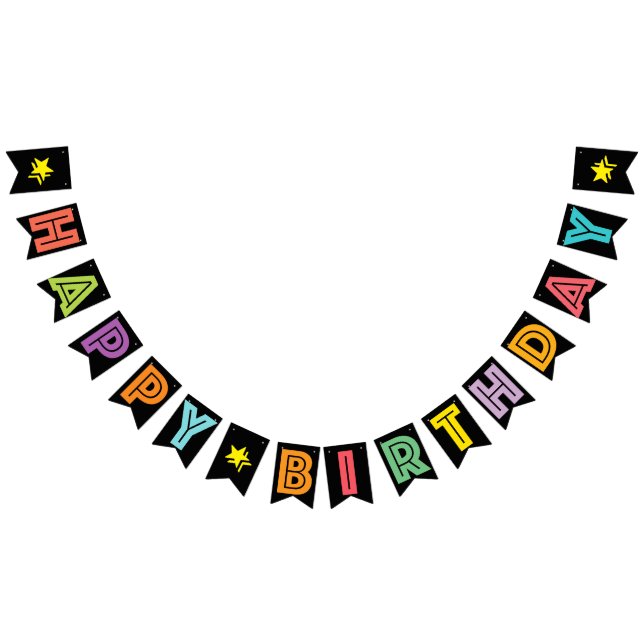 HAPPY BIRTHDAY ☆ MULTICOLORED ON BLACK BACKGROUND BUNTING  (All)