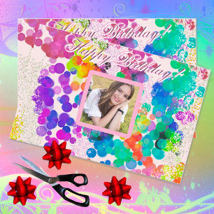 Happy Birthday Multicolour Abstract Bokeh Photo Tissue Paper
