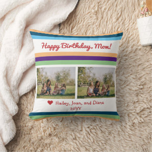 Happy Birthday Mum 2 Photos Names Colour Bands Mak Cushion
