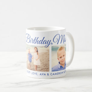 Happy Birthday Mum Blue Script Photo Keepsake Coffee Mug