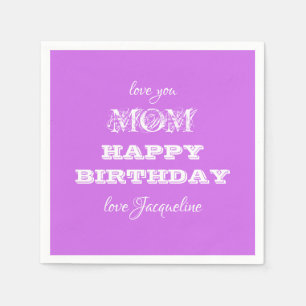 Happy Birthday Mum Chic Script Name Elegant Paper  Napkin