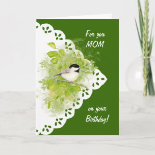 Happy Birthday Mum Chickadee, Bird & Lace Card