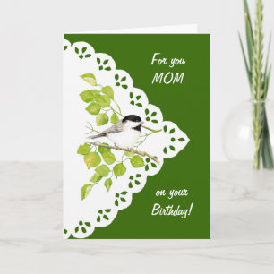 Happy Birthday Mum Chickadee, Bird & Lace Card