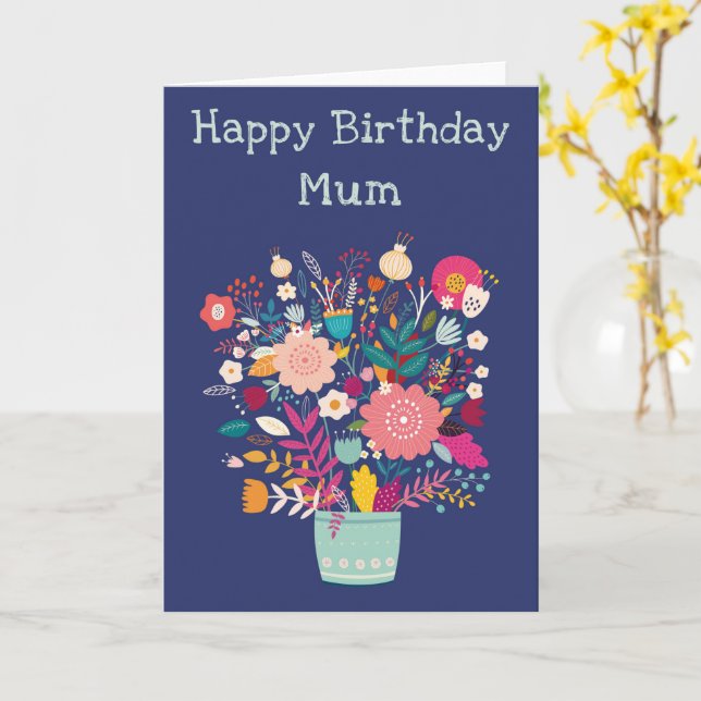Happy Birthday Mum Colourful Flower Card (Yellow Flower)
