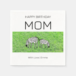 Happy Birthday Mum, Cute and Happy Zebras Napkin