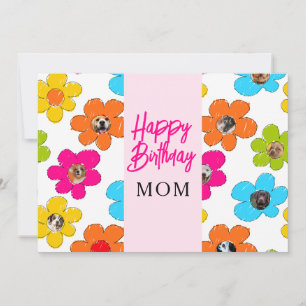 Happy Birthday Mum Cute Flower Dog Photo Collage  Holiday Card