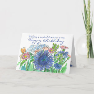 Happy Birthday Mum Daisy Hydrangea Rose Bouquet  Card