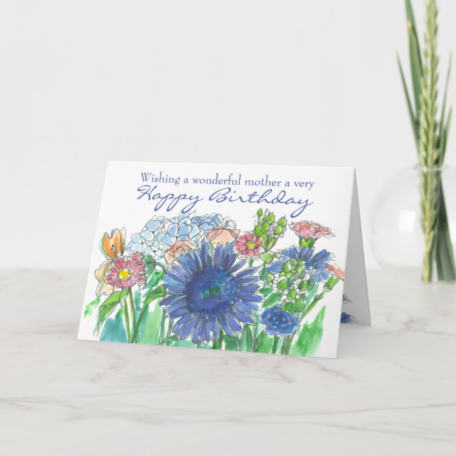 Happy Birthday Mum Daisy Hydrangea Rose Bouquet  Card (Front)