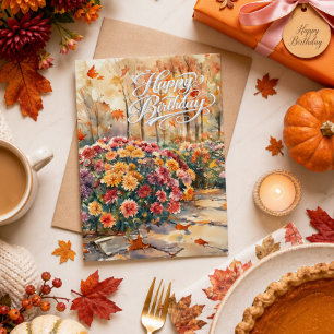 Happy Birthday Mum Fall Season Mum Flowers Card