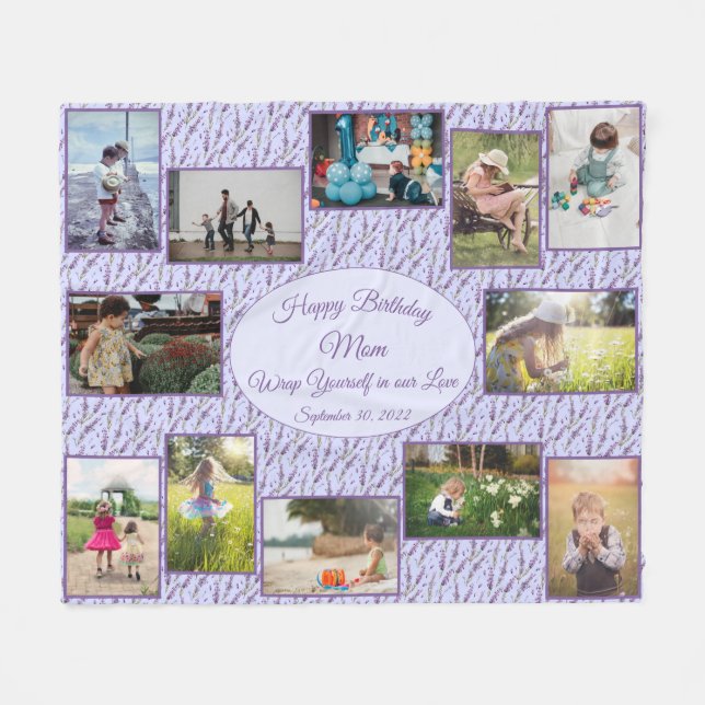 Happy Birthday Mum Family Photo Collage Template Fleece Blanket (Front (Horizontal))