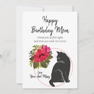 Happy Birthday Mum From Cat Floral Holiday Card