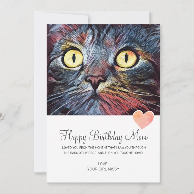 Happy Birthday Mum From Rescue Cat Card (Front)