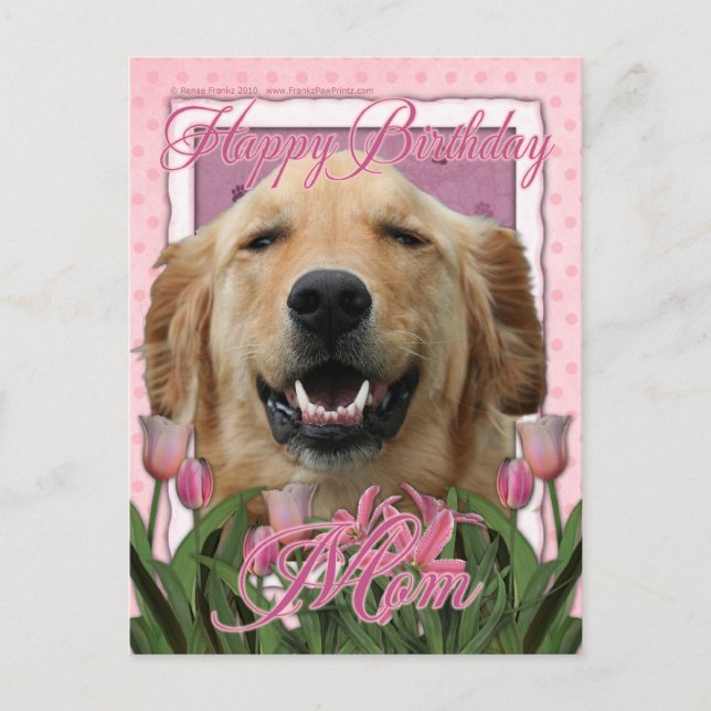Happy Birthday Mum - Golden Retriever - Mickey Postcard (Front)