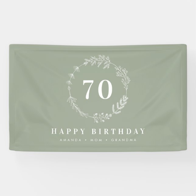 Happy Birthday Mum Grandma Sage Green Foliage Banner (Horizontal)