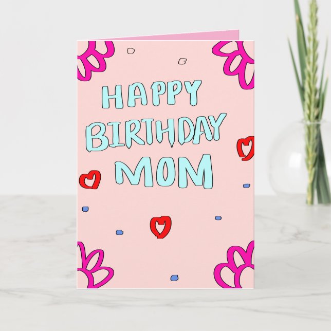 Happy birthday Mum greeting card pink (Front)