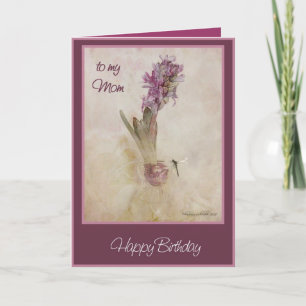 happy birthday  mum hyacinth and dragon fly card
