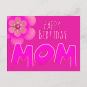 Happy Birthday Mum in Fun, Bright Pink Text - Postcard