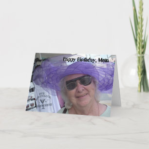 Happy Birthday Mum, lady in purple hat Card