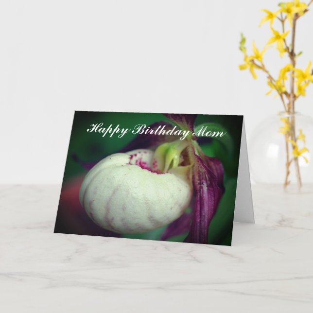 Happy Birthday Mum Lady Slipper Orchid Card (Yellow Flower)