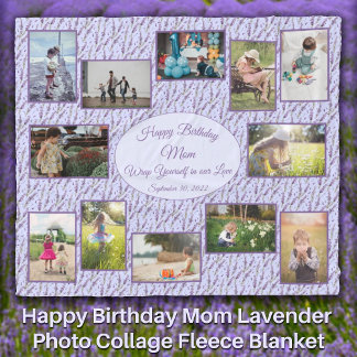 Happy Birthday Mum Lavender Photo Collage  Fleece Blanket
