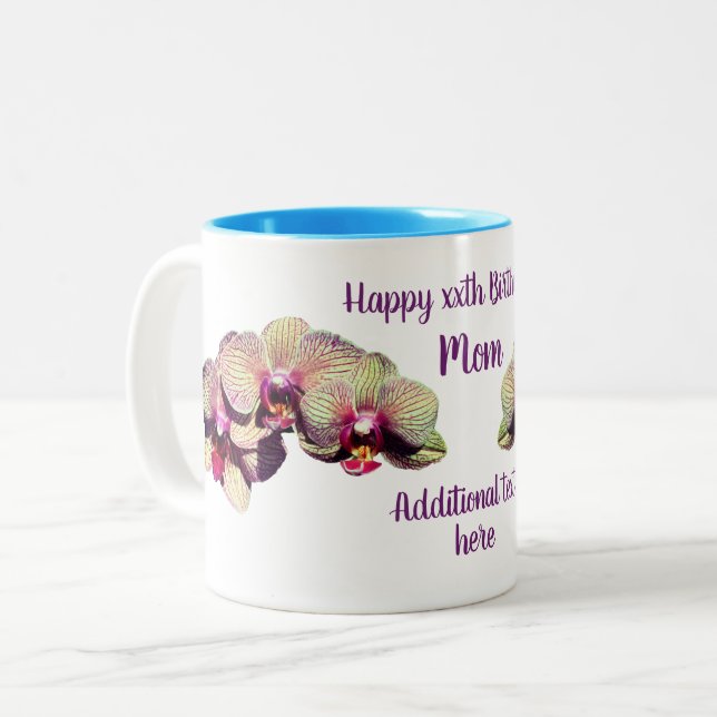 Happy Birthday Mum Orchid Flower Personalised Two-Tone Coffee Mug (Front Left)