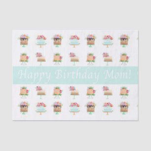 Happy Birthday Mum Watercolor Floral Cakes Tissue Paper