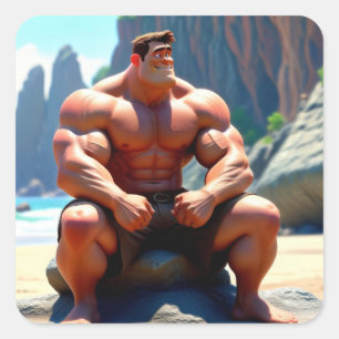 Happy Birthday Muscleman Square Sticker