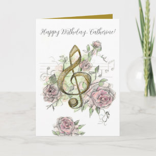 Happy Birthday Music Note Treble Clef Roses Custom Card