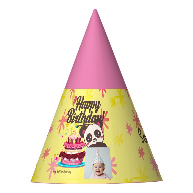Happy Birthday, My Baby - Custom Photo/ Name/DOB Party Hat (Front)