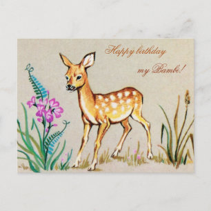 Happy birthday, my Bambi! Vintage postcard of a fa