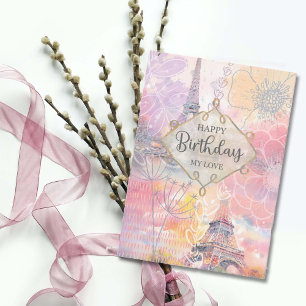 Happy Birthday My Love Eiffel Tower Watercolor Card