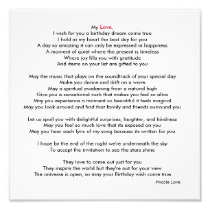 Happy Birthday My Love Poem Picture Photo Print