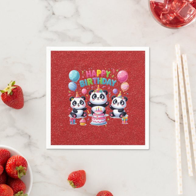 Happy Birthday, My Three Pandas, Napkin (Insitu)