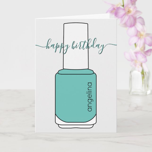 Happy Birthday Nail polish art teal Card (Orchid)