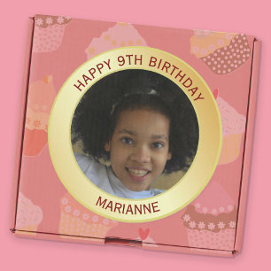 Happy Birthday Name, Age And Photo Gold Classic Round Sticker