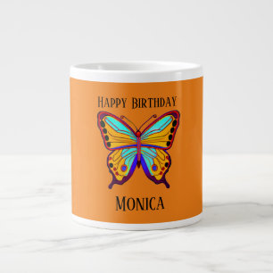 Happy Birthday "Name" Butterfly Orange Large Coffee Mug
