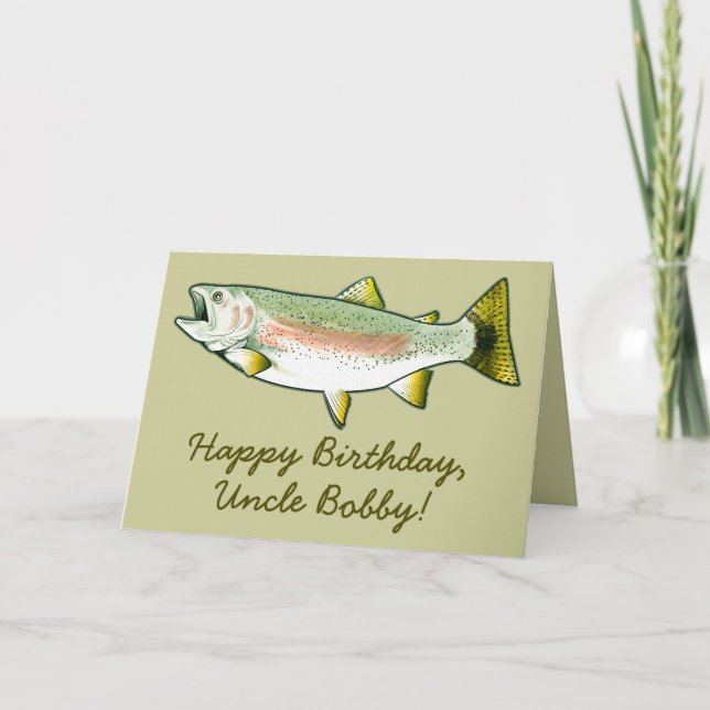 Happy Birthday Name Customisable Rainbow Trout Card (Front)