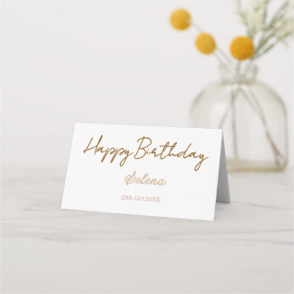 happy birthday name date brown purple pastel simpl place card