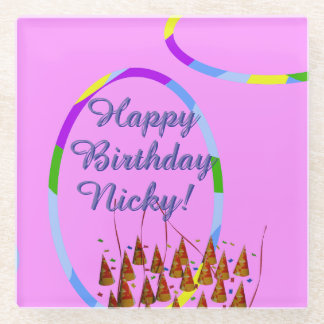 Happy Birthday Name Glass Coaster