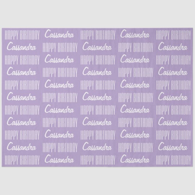 Happy Birthday Name Lavender Tissue Paper (Front)