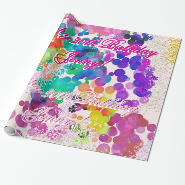 Happy Birthday Name Multicolour Abstract Bokeh  Wrapping Paper (Unrolled)