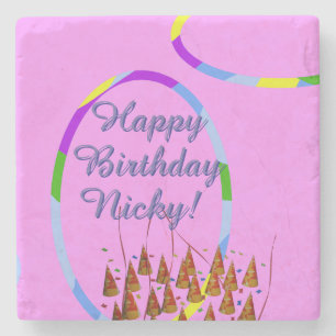 Happy Birthday Name  Stone Coaster