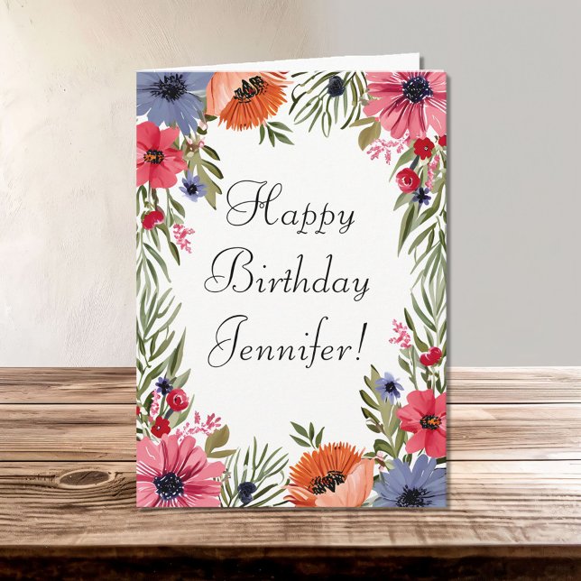 Happy Birthday Name Summer Flowers Poppies Floral Card (Creator Uploaded)