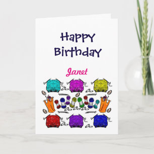 Happy Birthday (name) text box Knitting card