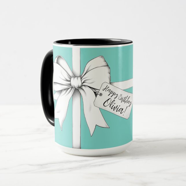 "Happy Birthday, [Name]!" Tiffany style Mug (Front Left)