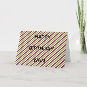 Happy Birthday Nan Purple/ White And Green Stripes Card