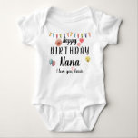 Happy Birthday Nana Cute Custom Personalised Name Baby Bodysuit<br><div class="desc">Happy Birthday, Nana Baby Bodysuit or Toddler T-shirt for baby boys or girls with a customised name. A cute outfit for granddaughter or grandson on Grandma's, Grandad's, Mummy's, Daddy's, big sister or brother, even a little sister or brother, or any other family member birthday, aunties or uncles. Spread a little...</div>